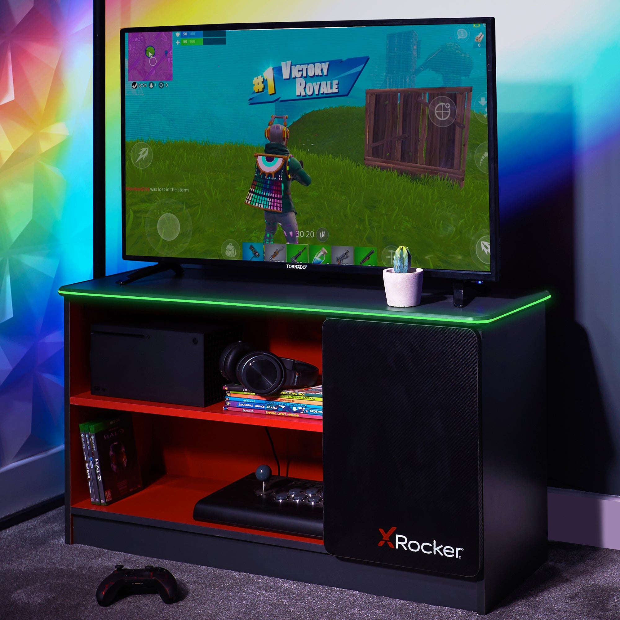 Carbon-Tek LED TV Media Unit - Grey / Red RGB