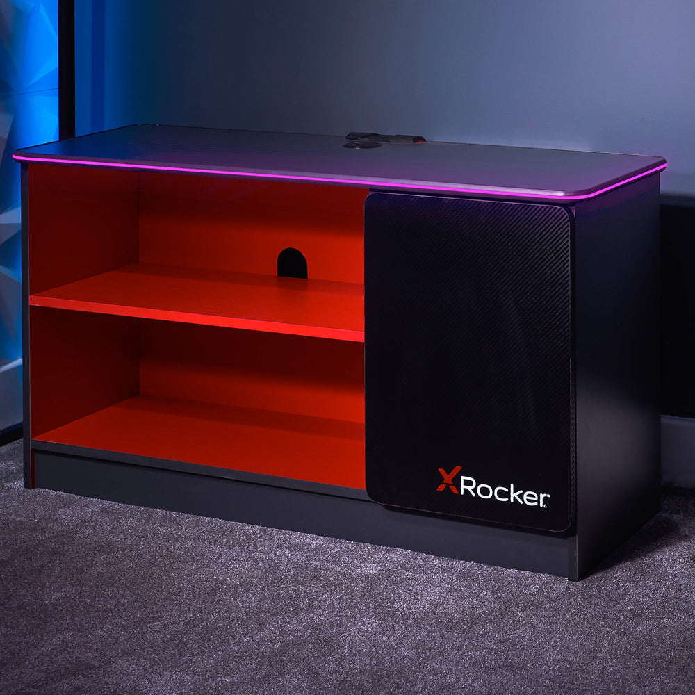 X Rocker Unit Gaming Furniture | X Rocker Carbon-Tek TV Media Unit with Lights Red