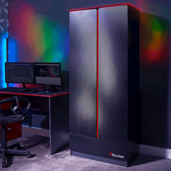 Carbon-Tek LED 2-Door Wardrobe with Drawer - Grey / Red RGB