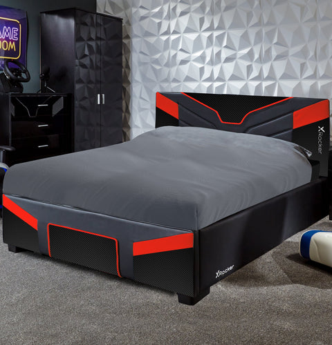 Gaming Bed in a box by X Rocker cerberus MK11 carbon black/red edition with a sturdy frame and modern gaming style 