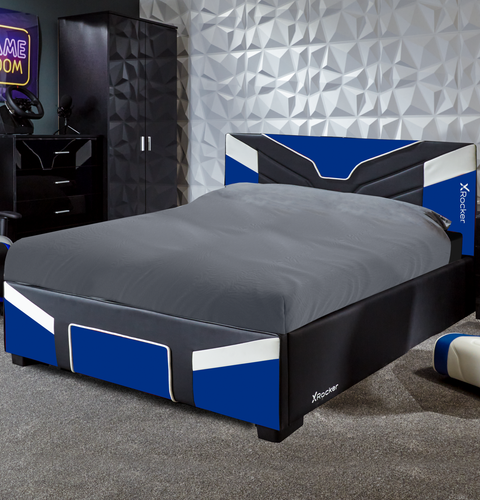 Gaming Bed in a box by X Rocker cerberus MK11 blue edition with a stylish ergonomic headboard and durable and durable construction 