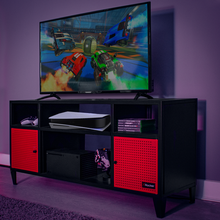 Mesh-Tek Media TV Unit with Storage - Black / Red