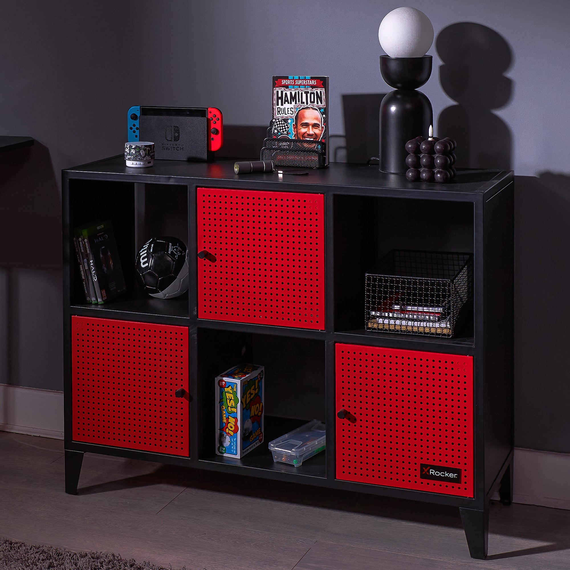 Mesh-Tek Wide 6 Cube Storage Unit - Black / Red