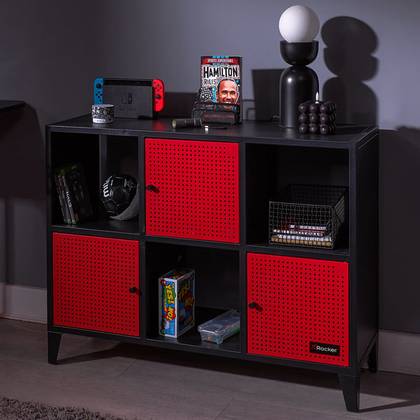 Mesh-Tek Wide 6 Cube Storage Unit - Black / Red