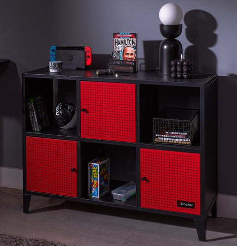 Mesh-Tek Wide 6 Cube Storage Unit - Black / Red