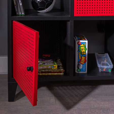 Mesh-Tek Wide 6 Cube Storage Cabinet - Black / Red