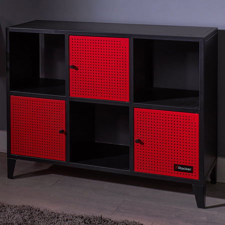 Mesh-Tek Wide 6 Cube Storage Cabinet - Black / Red