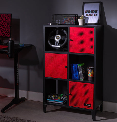Mesh-Tek Tall 6 Cube Storage Unit - Black / Red