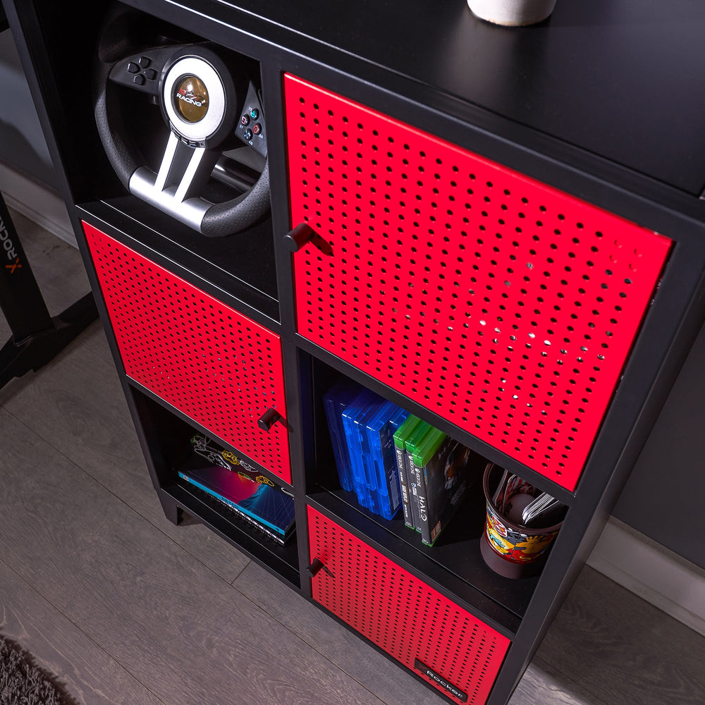 Mesh-Tek Tall 6 Cube Storage Cabinet - Black / Red