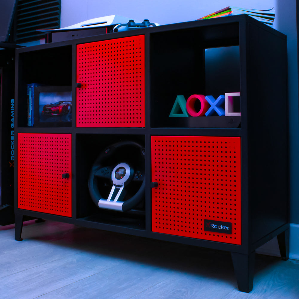 Mesh-Tek Wide 6 Cube Storage Cabinet - Black / Red