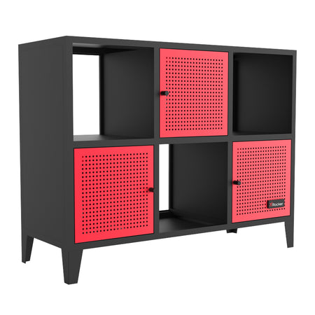 Mesh-Tek Wide 6 Cube Storage Cabinet - Black / Red