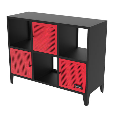 Mesh-Tek Wide 6 Cube Storage Cabinet - Black / Red