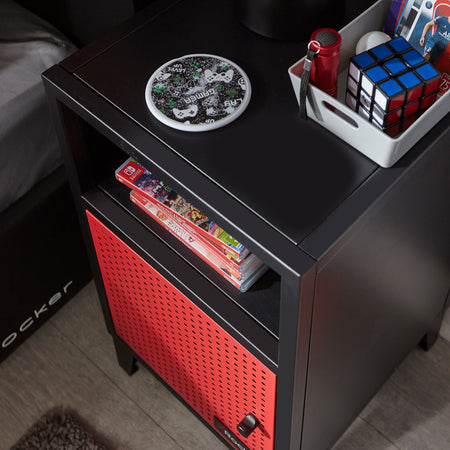 Mesh-Tek Bedside Table Storage Cabinet - Black / Red