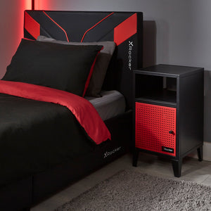 Mesh-Tek Bedside Table Storage Cabinet - Black / Red