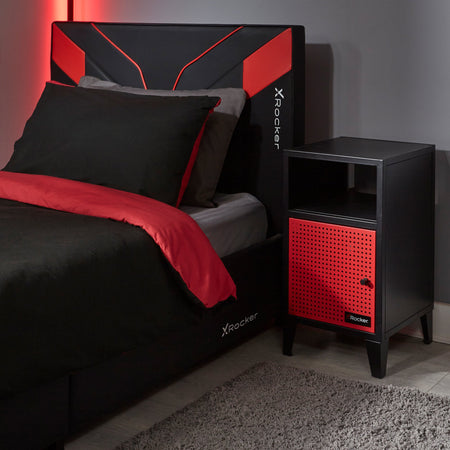 Mesh-Tek Bedside Table Storage Cabinet - Black / Red