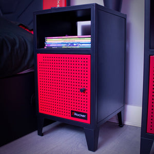 Mesh-Tek Bedside Table Storage Cabinet - Black / Red