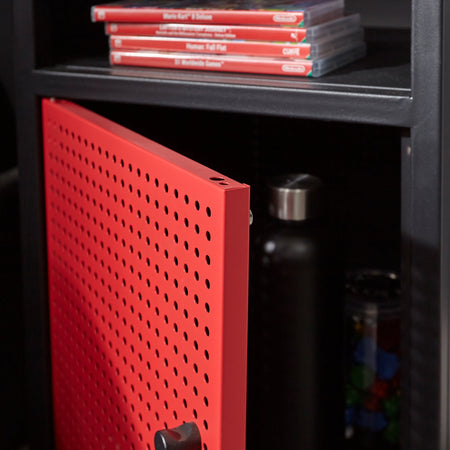 Mesh-Tek Bedside Table Storage Cabinet - Black / Red