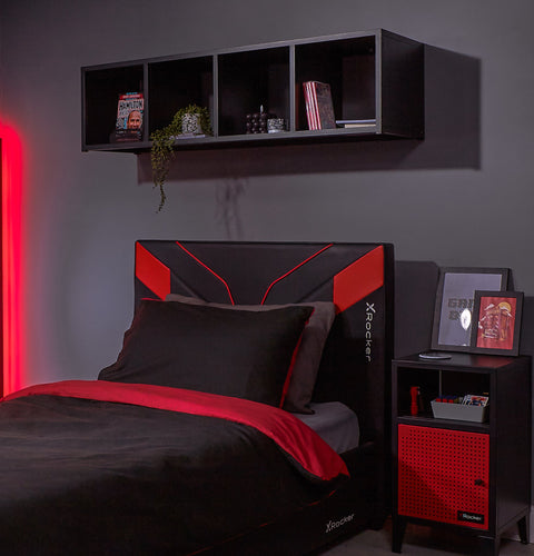 Mesh-Tek 4 Cube Floating or Standing Shelf Unit - Black / Red