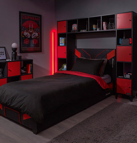 Mesh-Tek 4 Cube Floating or Standing Shelf Unit - Black / Red