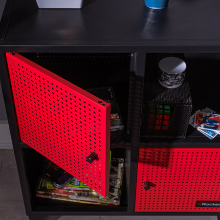 Mesh-Tek Square 4 Cube Storage Cabinet - Black / Red