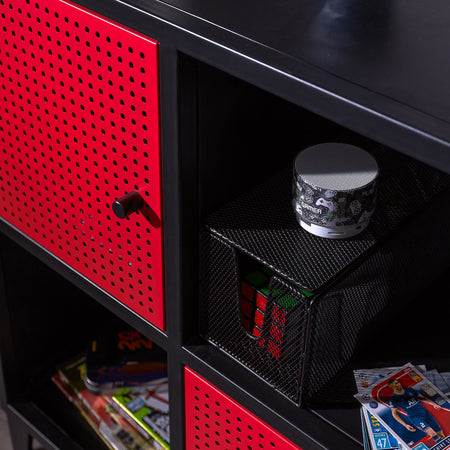 Mesh-Tek Square 4 Cube Storage Cabinet - Black / Red