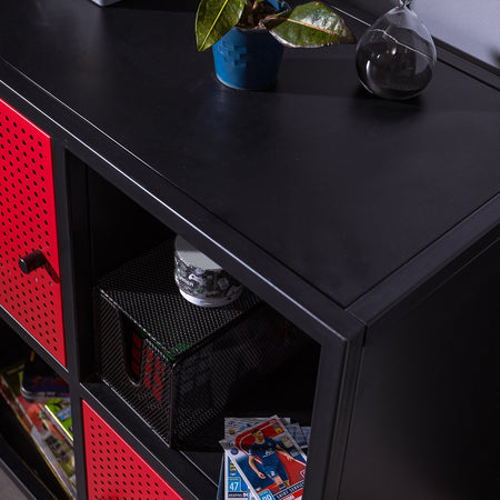 Mesh-Tek Square 4 Cube Storage Cabinet - Black / Red