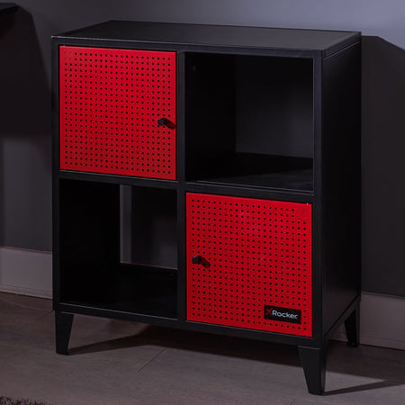 Mesh-Tek Square 4 Cube Storage Cabinet - Black / Red