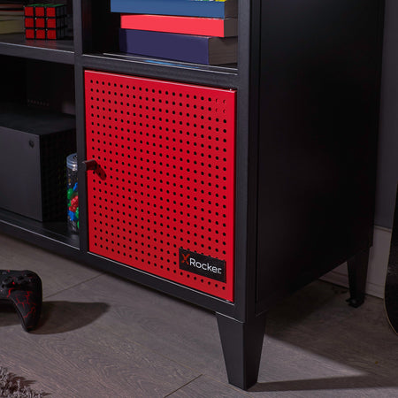 Mesh-Tek Media TV Unit with Storage - Black / Red