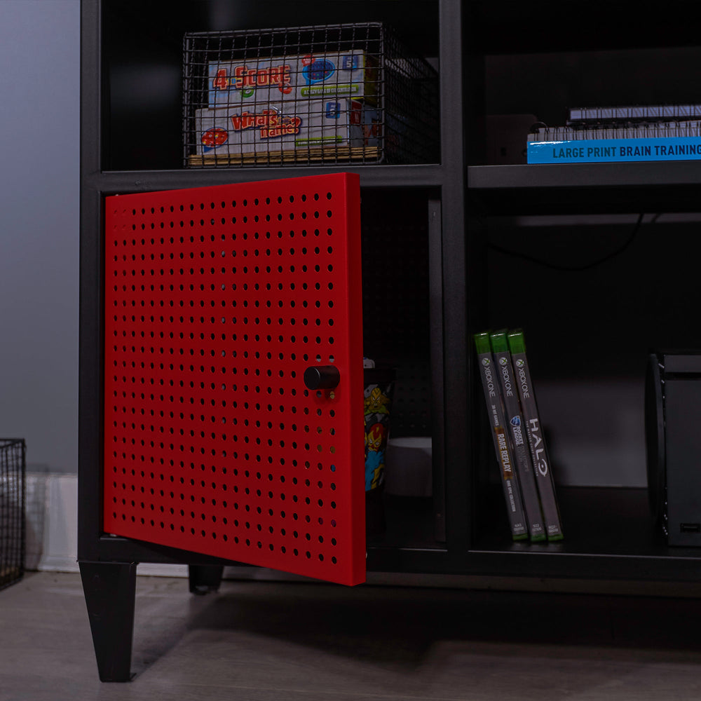 Mesh-Tek Media TV Unit with Storage - Black / Red