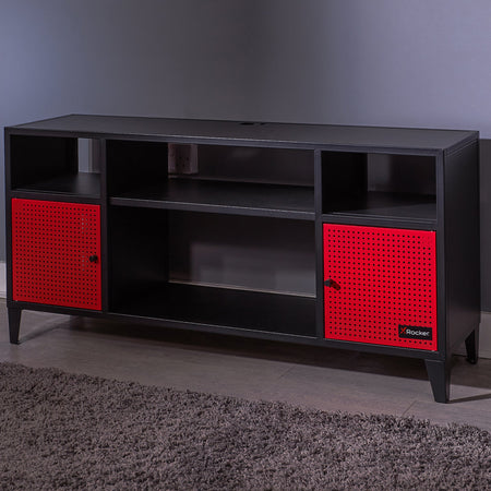 Mesh-Tek Media TV Unit with Storage - Black / Red