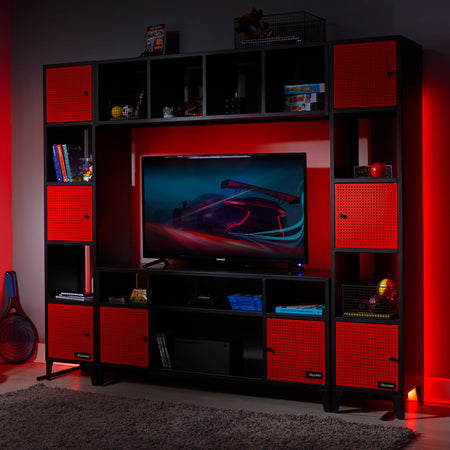 Mesh-Tek Media TV Unit with Storage - Black / Red