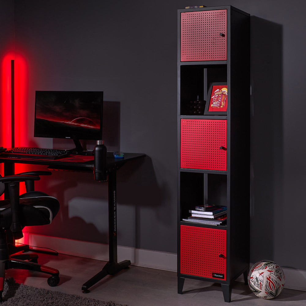 Mesh-Tek Tall 5 Cube Display Cabinet - Black / Red