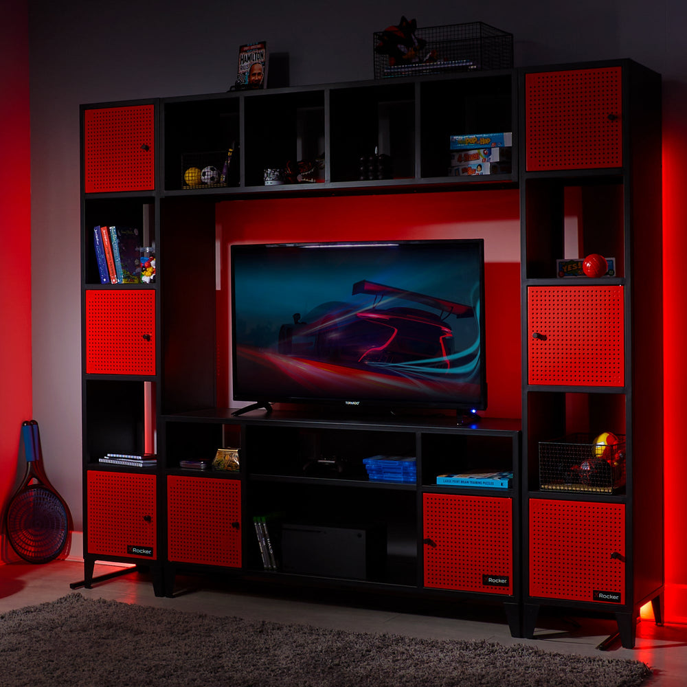 Mesh-Tek Tall 5 Cube Display Cabinet - Black / Red