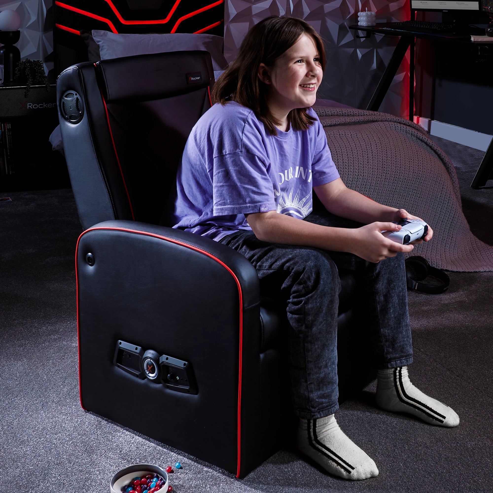 Shift Luxe Jr 2.1 Audio Ottoman Gaming Chair for Kids - Black