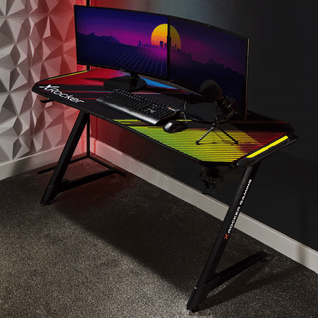 Gaming Desks X Rocker Ocelot Gaming Desk with Stickers Mousepad